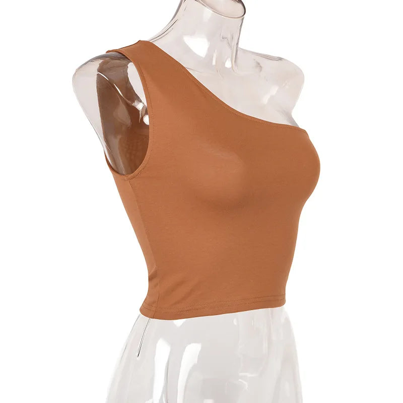 Top curto um ombro roupa de verão