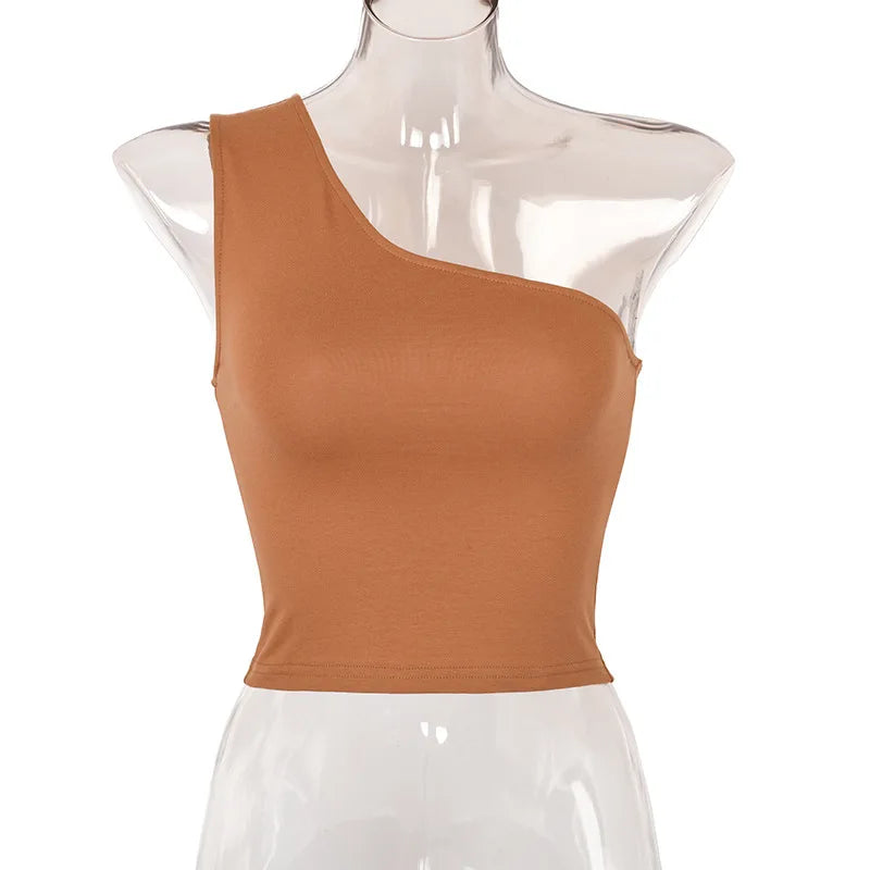Top curto um ombro roupa de verão