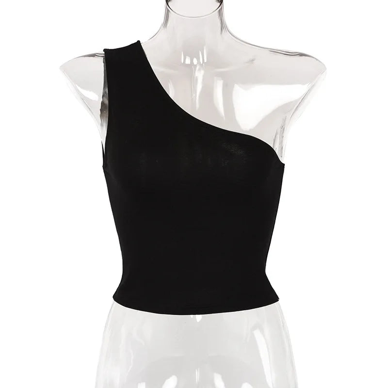 Top curto um ombro roupa de verão