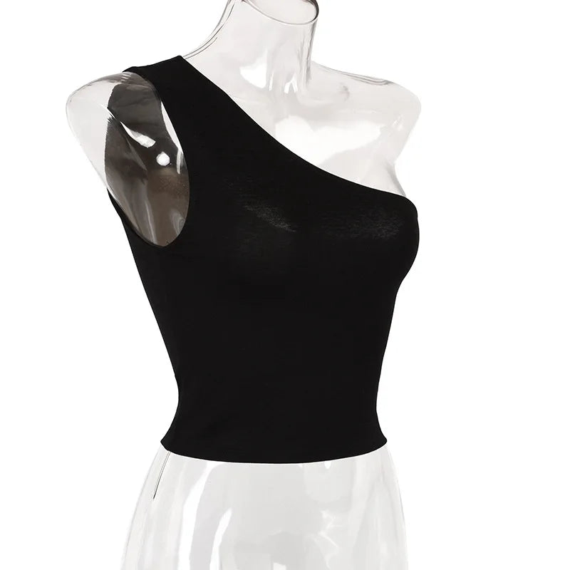 Top curto um ombro roupa de verão