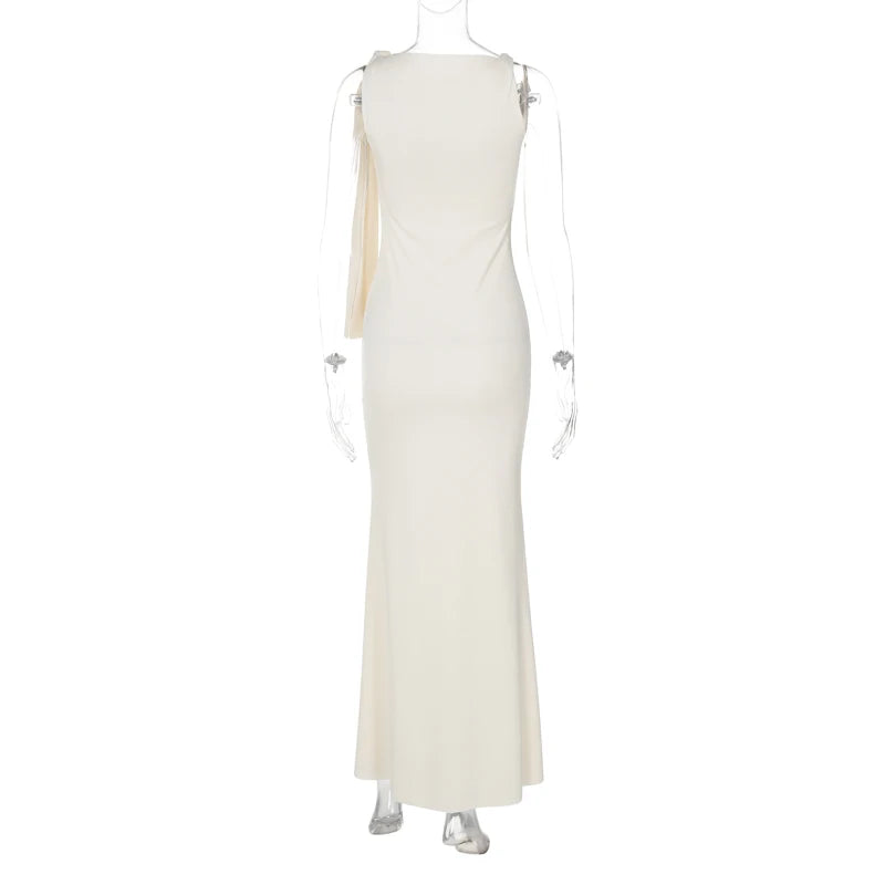 Vestido longo justo sexy sem mangas com decote redondo