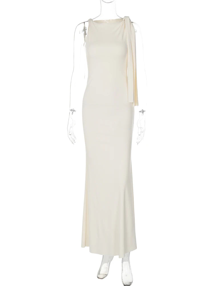 Vestido longo justo sexy sem mangas com decote redondo