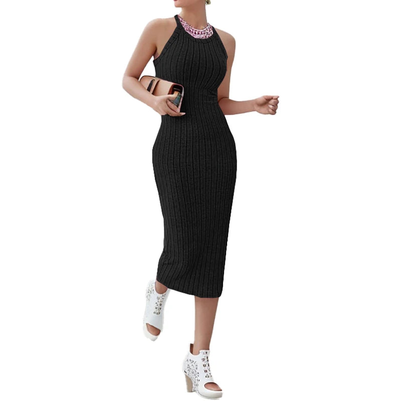 Vestidos de malha, gola redonda, cor sólida, sem cinto, vestido de malha tricotado