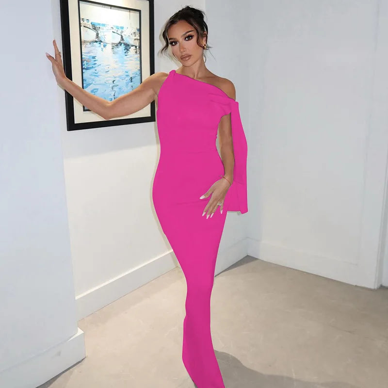 Vestido longo justo sexy sem mangas com decote redondo