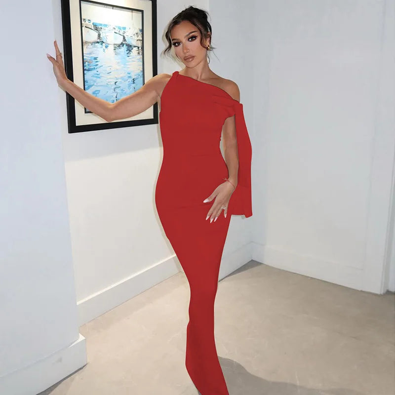 Vestido longo justo sexy sem mangas com decote redondo