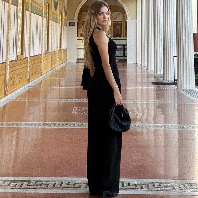 Vestido longo justo sexy sem mangas com decote redondo