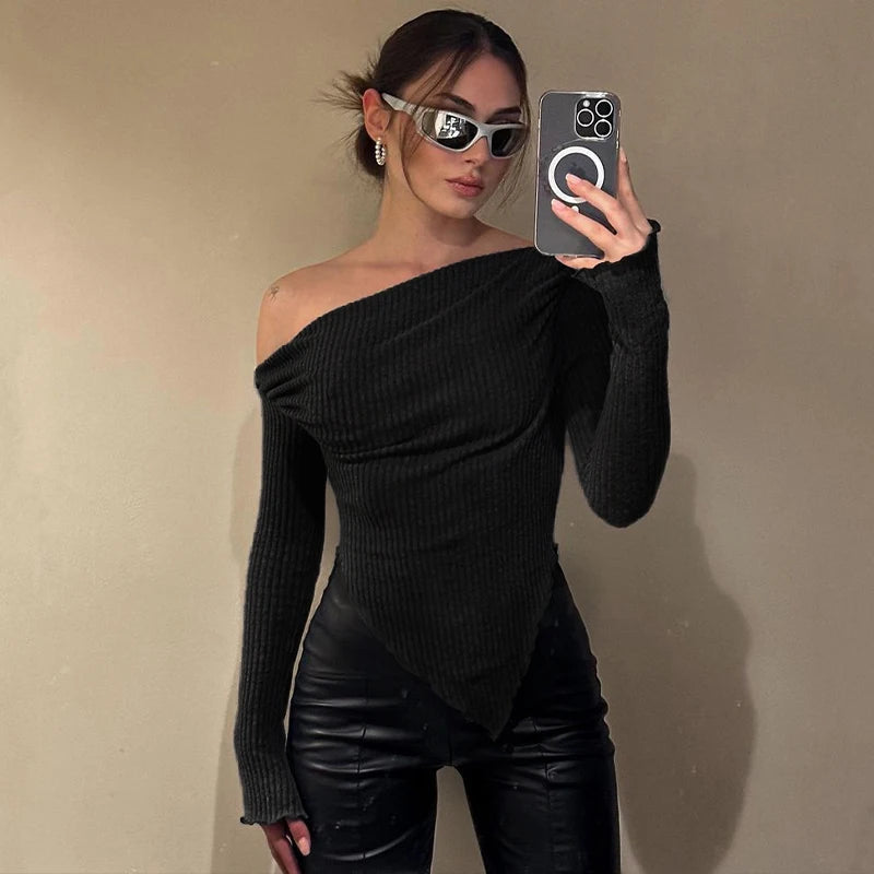 Camiseta feminina assimétrica sexy