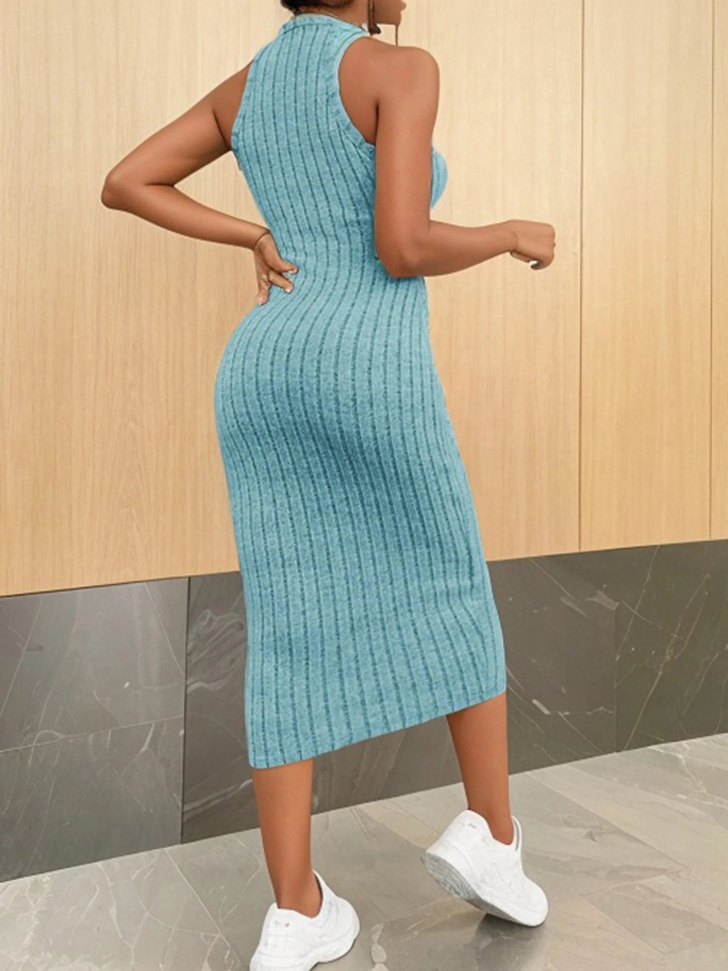 Vestidos de malha, gola redonda, cor sólida, sem cinto, vestido de malha tricotado