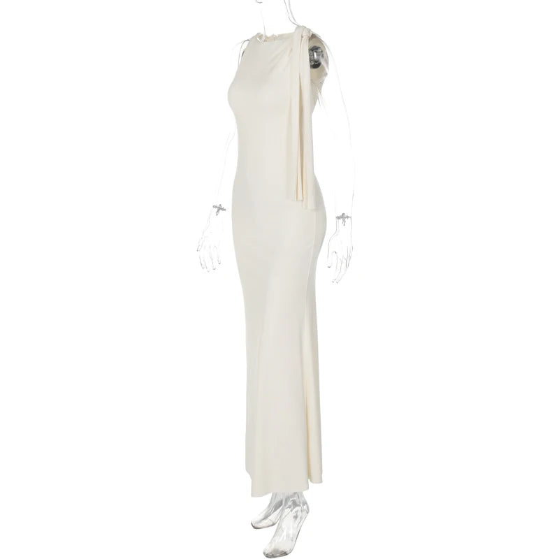 Vestido longo justo sexy sem mangas com decote redondo