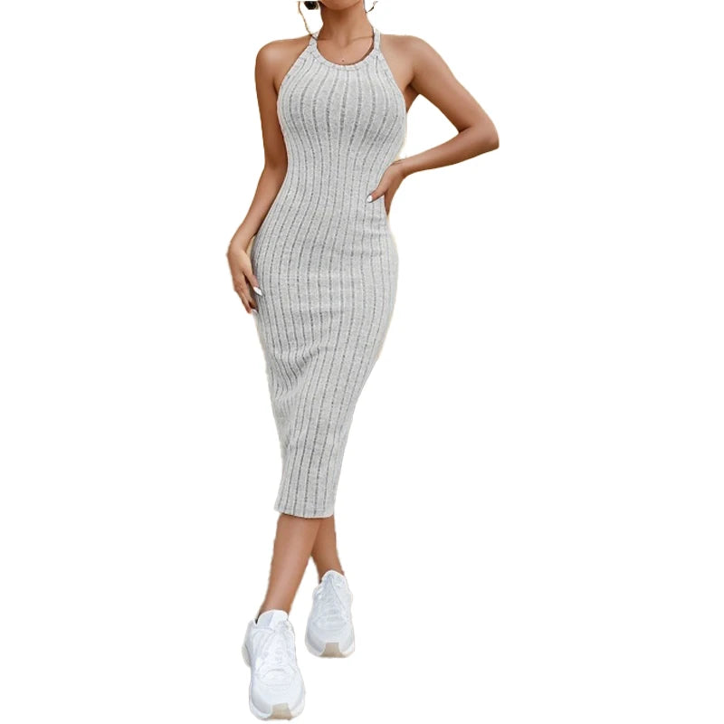 Vestidos de malha, gola redonda, cor sólida, sem cinto, vestido de malha tricotado