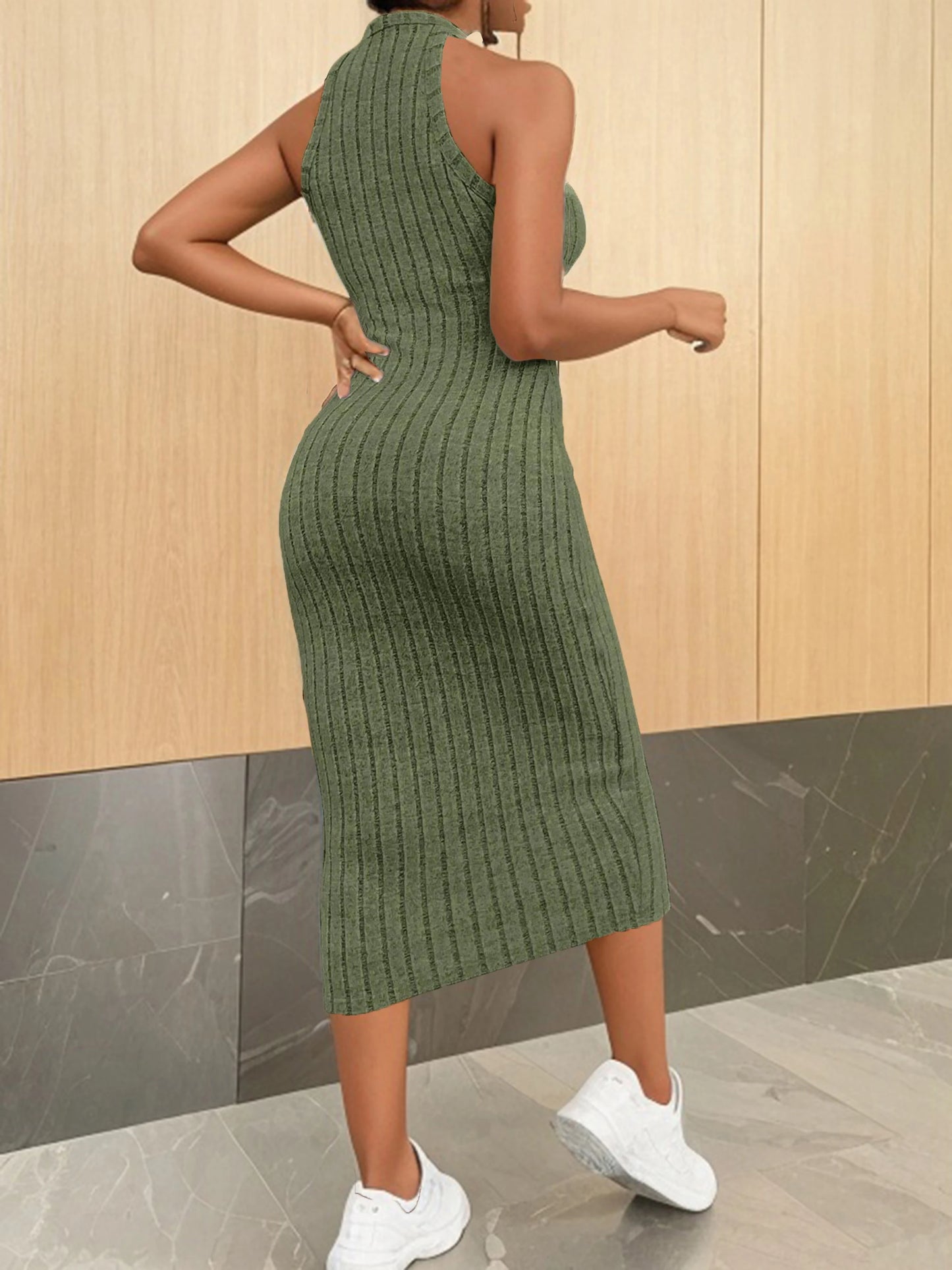 Vestidos de malha, gola redonda, cor sólida, sem cinto, vestido de malha tricotado