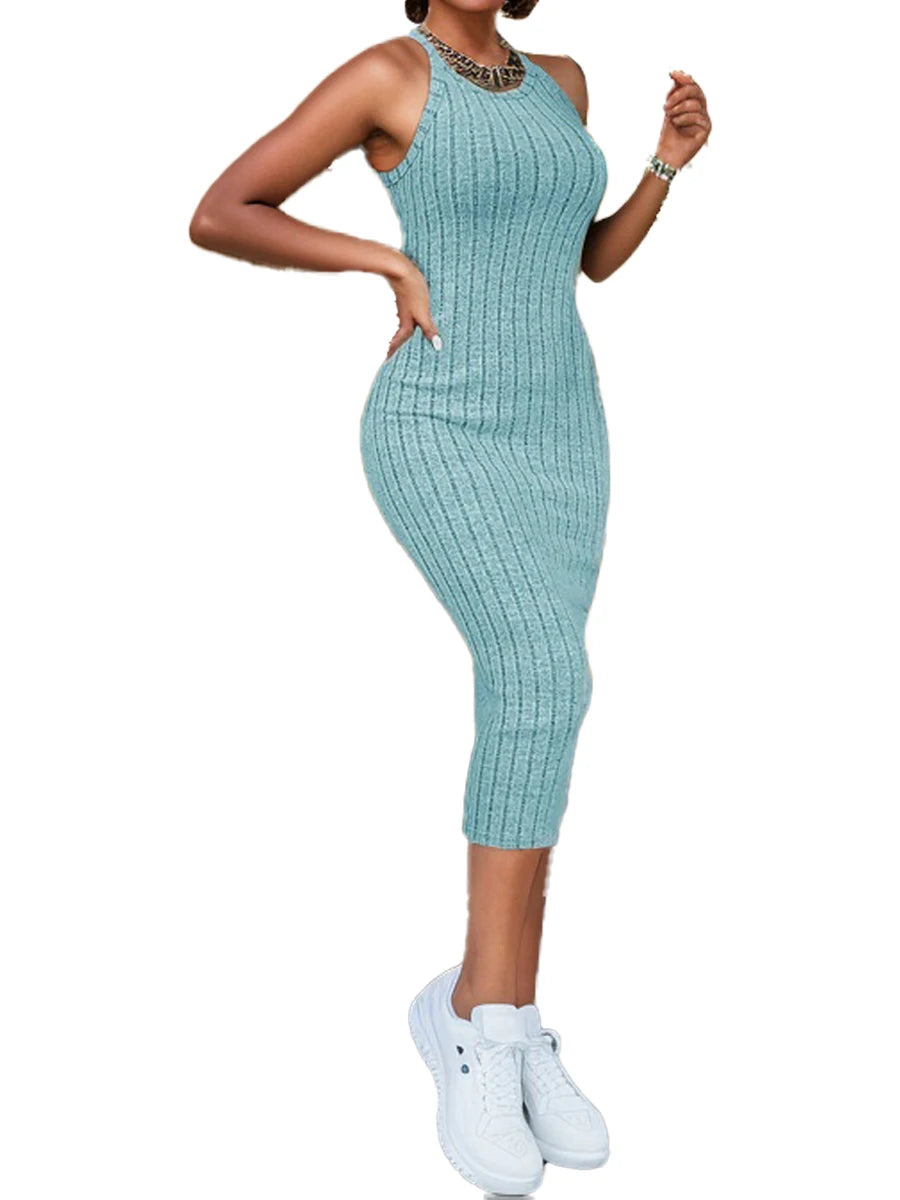 Vestidos de malha, gola redonda, cor sólida, sem cinto, vestido de malha tricotado