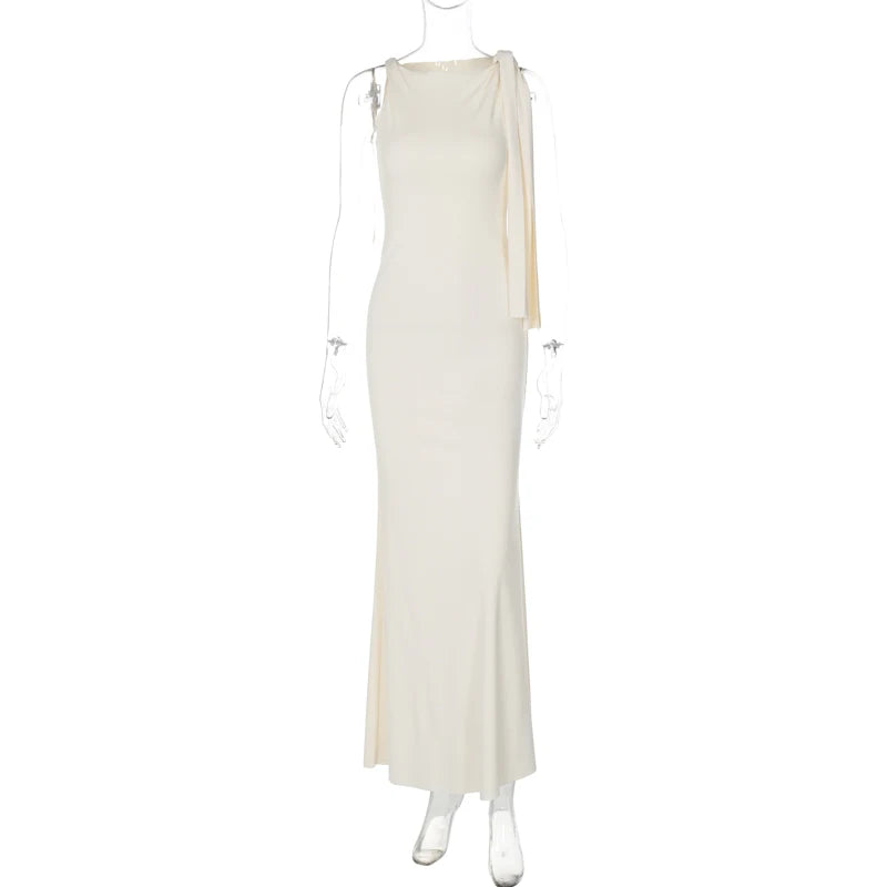 Vestido longo justo sexy sem mangas com decote redondo