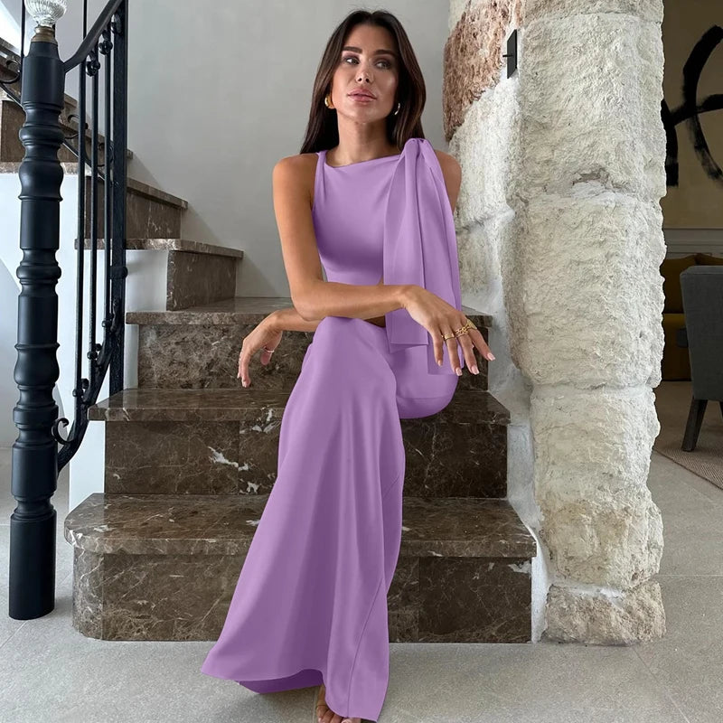 Vestido longo justo sexy sem mangas com decote redondo