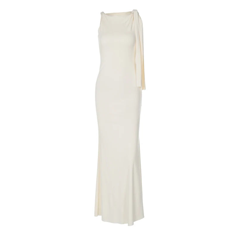 Vestido longo justo sexy sem mangas com decote redondo