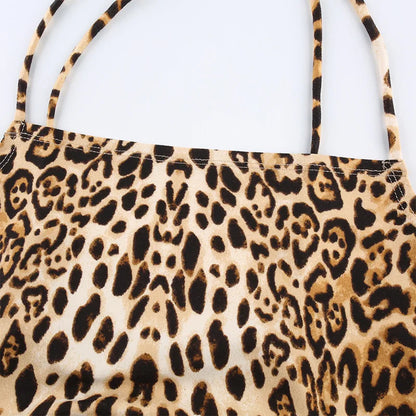 Top feminino com padrão leopardo, sem costas