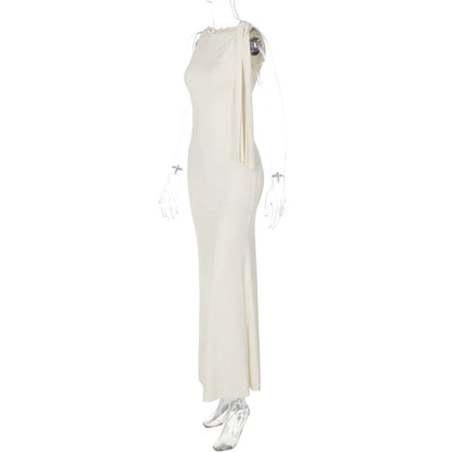 Vestido longo justo sexy sem mangas com decote redondo