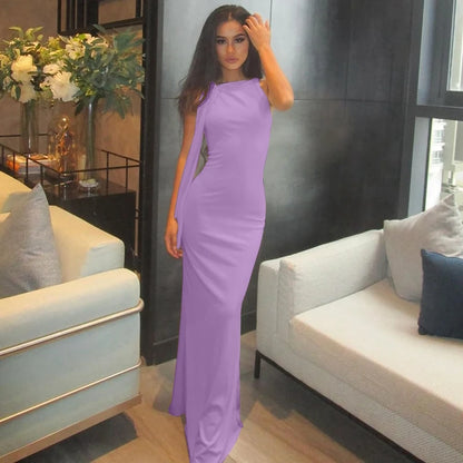 Vestido longo justo sexy sem mangas com decote redondo