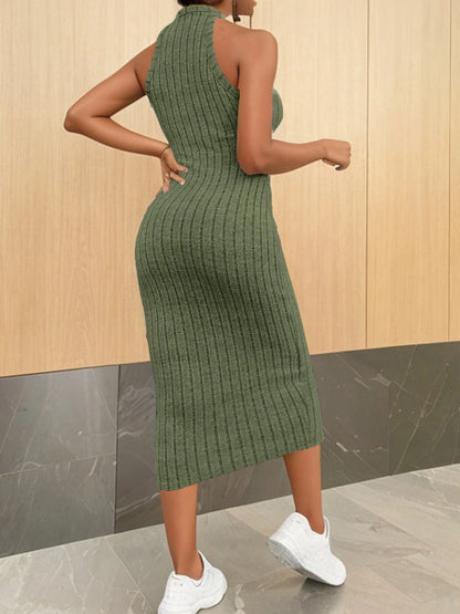 Vestidos de malha, gola redonda, cor sólida, sem cinto, vestido de malha tricotado