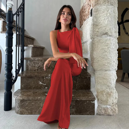 Vestido longo justo sexy sem mangas com decote redondo